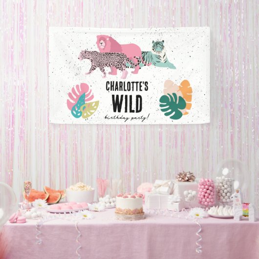 Wild Birthday Party Oerwoud Animals Kids Verjaarda Spandoek (Feest)