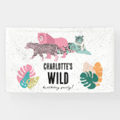 Wild Birthday Party Oerwoud Animals Kids Verjaarda Spandoek (Horizontaal)