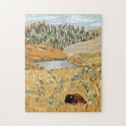 Wild Bison Meadow Natuur Jigsaw Puzzel (Verticaal)