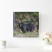 Wild Black Beer & Forest Wildlife Photo Wall Clock Vierkante Klok (Huis)