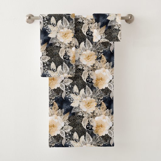 Wild Black Cream Leopard Animal Floral Bad Handdoek (Insitu)