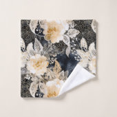 Wild Black Cream Leopard Animal Floral Bad Handdoek (Wasdoekje)