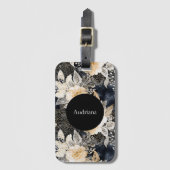 Wild Black Cream Leopard Animal Floral Bagagelabel (Voorkant (verticaal))