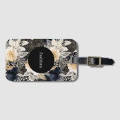 Wild Black Cream Leopard Animal Floral Bagagelabel (Voorkant (horizontaal))