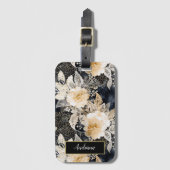 Wild Black Cream Leopard Animal Floral Bagagelabel (Voorkant (verticaal))