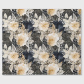 Wild Black Cream Leopard Animal Floral Cadeaupapier (Vlak)
