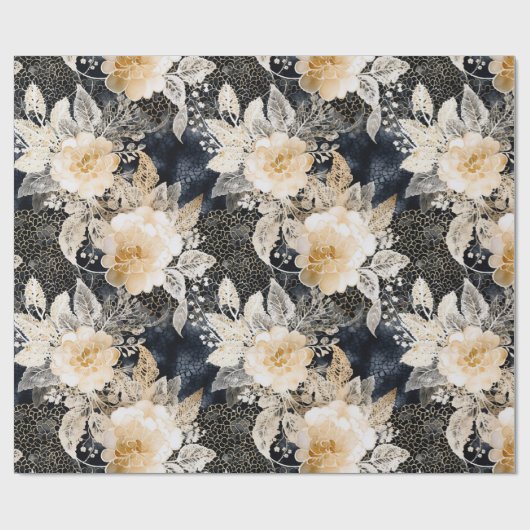 Wild Black Cream Leopard Animal Floral Cadeaupapier (Vlak)