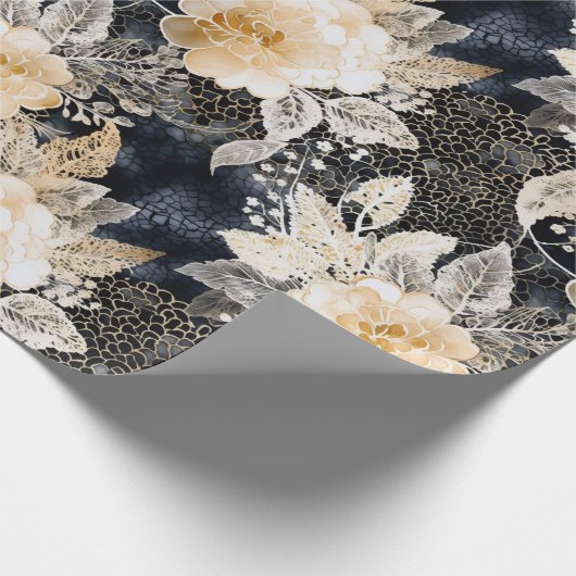 Wild Black Cream Leopard Animal Floral Cadeaupapier (Hoek)