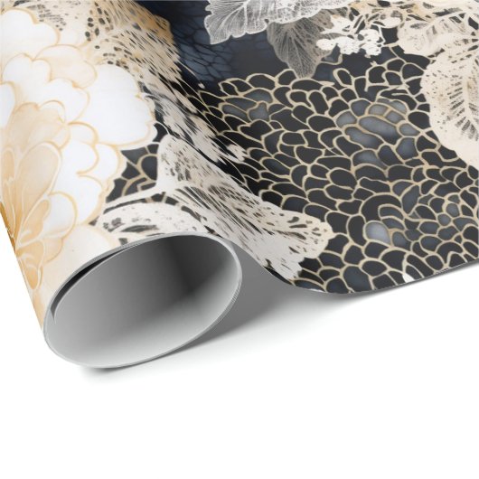 Wild Black Cream Leopard Animal Floral Cadeaupapier (Rol Hoek)