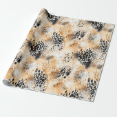 Wild Black Cream Leopard Animal Floral Cadeaupapier (Uitgerold)