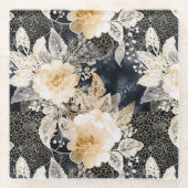 Wild Black Cream Leopard Animal Floral Glazen Onderzetter (Voorkant)