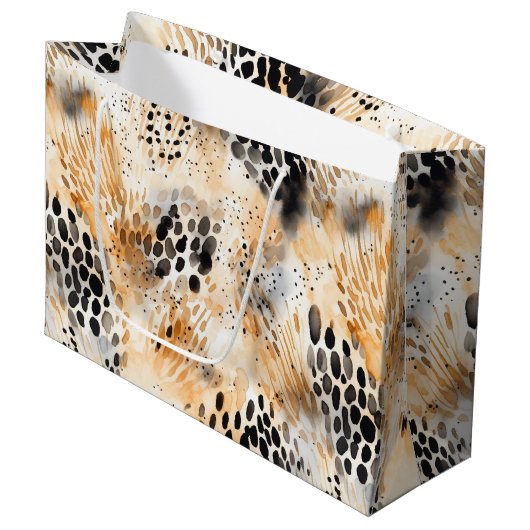 Wild Black Cream Leopard Animal Floral Groot Cadeauzakje (Voorkant Gekanteld)