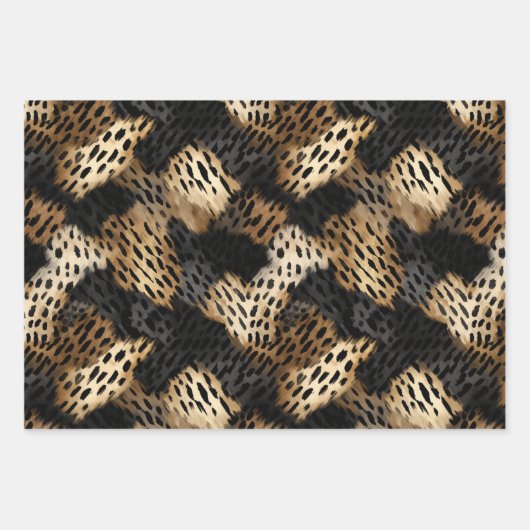 Wild Black Cream Leopard Animal Floral Inpakpapier Vel (Voorkant 3)