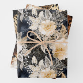 Wild Black Cream Leopard Animal Floral Inpakpapier Vel (In situ)