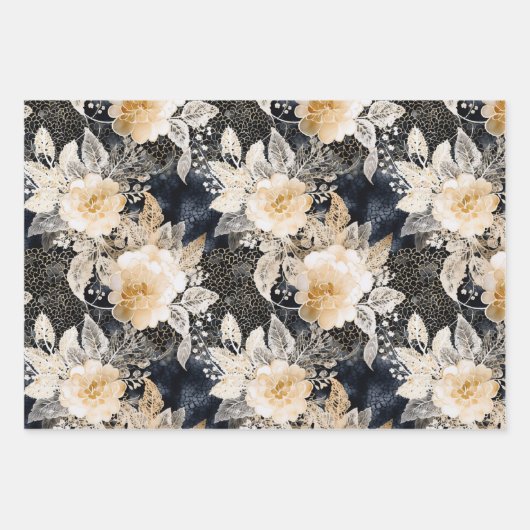 Wild Black Cream Leopard Animal Floral Inpakpapier Vel (Voorkant)