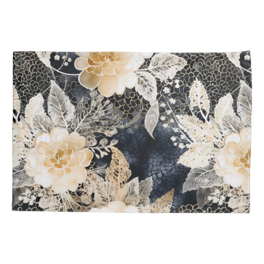 Wild Black Cream Leopard Animal Floral Kussensloop (Achterkant-Links)