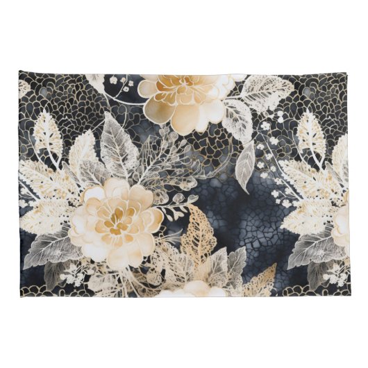 Wild Black Cream Leopard Animal Floral Kussensloop (Achterkant-Rechts)