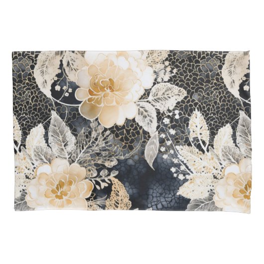 Wild Black Cream Leopard Animal Floral Kussensloop (Voorkant-Links)