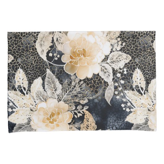 Wild Black Cream Leopard Animal Floral Kussensloop (Voorkant-Rechts)