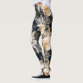 Wild Black Cream Leopard Animal Floral Leggings (Links)