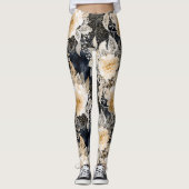 Wild Black Cream Leopard Animal Floral Leggings (Voorkant)