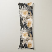 Wild Black Cream Leopard Animal Floral Lichaamskussen (Voorkant Verticaal)