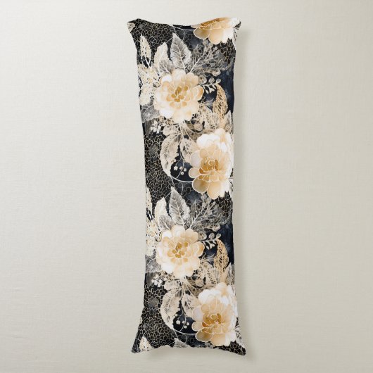 Wild Black Cream Leopard Animal Floral Lichaamskussen (Voorkant Verticaal)