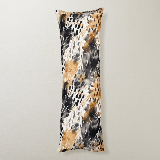 Wild Black Cream Leopard Animal Floral Lichaamskussen (Achterkant (Verticaal))