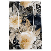 Wild Black Cream Leopard Animal Floral Medium Cadeauzakje (Achterkant)