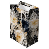 Wild Black Cream Leopard Animal Floral Medium Cadeauzakje (Achterkant Gekanteld)