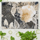 Wild Black Cream Leopard Animal Floral Theedoek (Gevouwen)