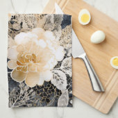 Wild Black Cream Leopard Animal Floral Theedoek (Quarter Fold)