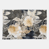 Wild Black Cream Leopard Animal Floral Theedoek (Horizontaal)