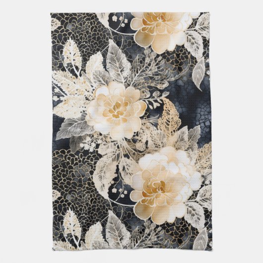 Wild Black Cream Leopard Animal Floral Theedoek (Verticaal)