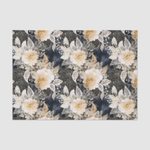 Wild Black Cream Leopard Animal Floral Tissuepapier