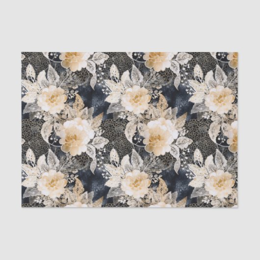 Wild Black Cream Leopard Animal Floral Tissuepapier (Voorkant)