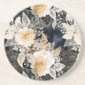 Wild Black Cream Leopard Animal Floral Zandsteen Onderzetter (Voorkant)