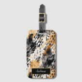 Wild Black Cream Leopard Animal Print Bagagelabel (Voorkant (verticaal))