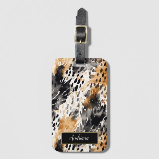 Wild Black Cream Leopard Animal Print Bagagelabel (Voorkant (verticaal))