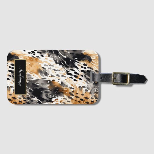 Wild Black Cream Leopard Animal Print Bagagelabel (Voorkant (horizontaal))