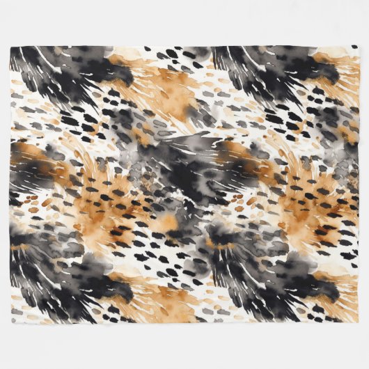 Wild Black Cream Leopard Animal Print Fleece Deken (Voorkant (Horizontaal))