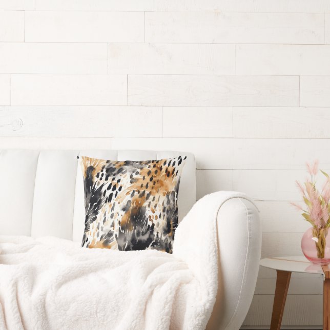 Wild Black Cream Leopard Animal Print Kussen (Bank)