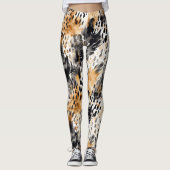 Wild Black Cream Leopard Animal Print Leggings (Voorkant)