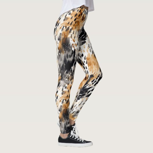 Wild Black Cream Leopard Animal Print Leggings (Rechts)