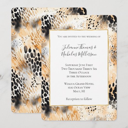 Wild Black Cream Leopard Animal Wedding Kaart (Voorkant / Achterkant)