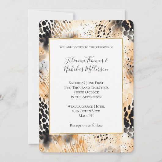 Wild Black Cream Leopard Animal Wedding Kaart (Voorkant)