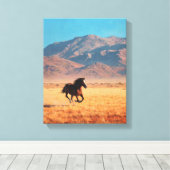 Wild Black Horse Bright Desert Art Canvas Afdruk (Insitu (Houten vloer))