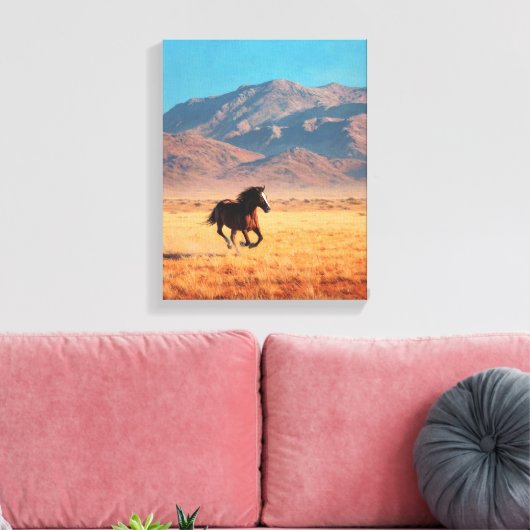 Wild Black Horse Bright Desert Art Canvas Afdruk (Insitu (Woonkamer))