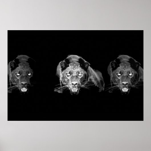 Wild Black Panther Jaguar Cat Eyes Black & White Poster (Voorkant)