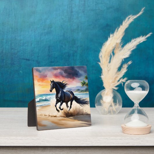 Wild black stallion galloping fotoplaat (Insitu)